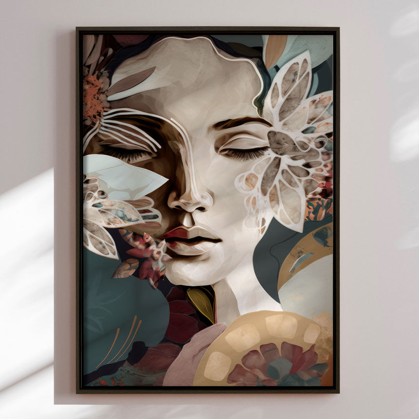 Lærredstryk - Woman Portrait with Floral Elements - Bella Eve