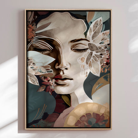 Lærredstryk - Woman Portrait with Floral Elements - Bella Eve