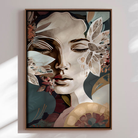 Lærredstryk - Woman Portrait with Floral Elements - Bella Eve