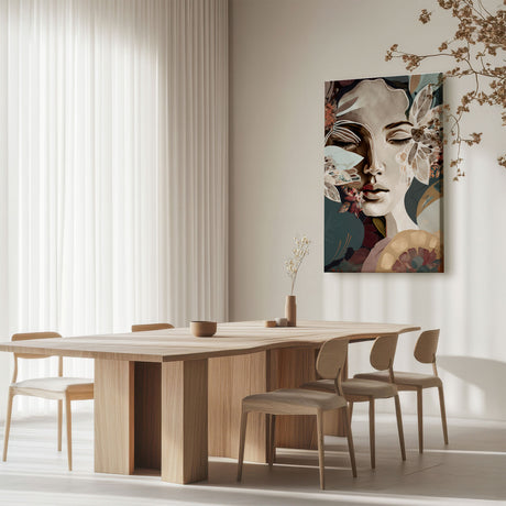 Lærredstryk - Woman Portrait with Floral Elements - Bella Eve