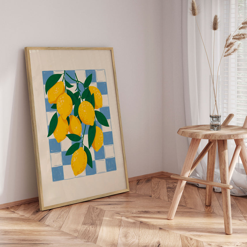 Plakat - Fresh Lemons Blue Checkered - Andreas Magnusson