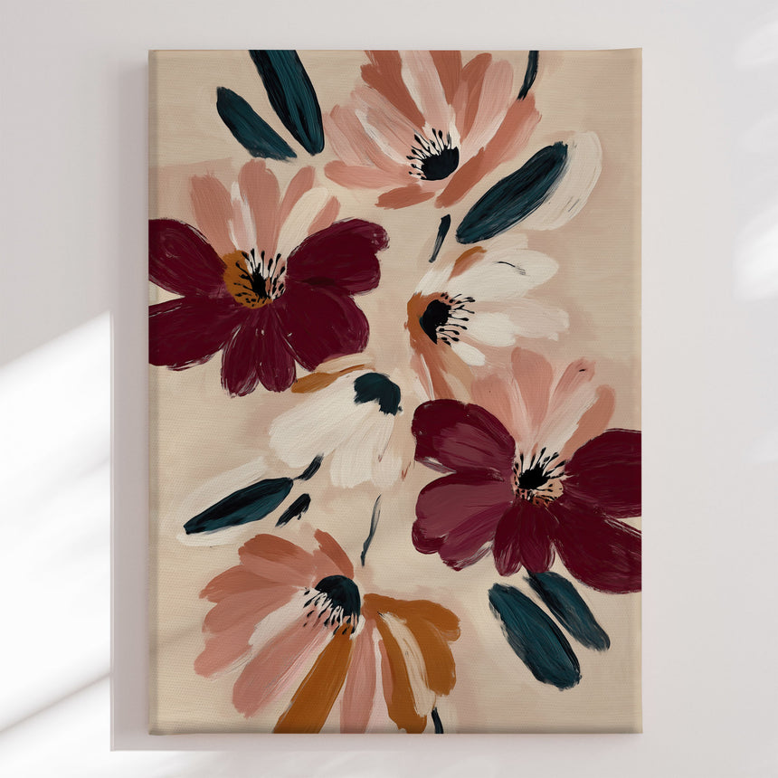 Lærredstryk - Blush and Burgundy Blooms - Nadjaa