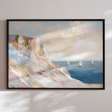 Håndlavet maleri med ramme - Coastal Sailboats - Julia Cheney - Mixed media