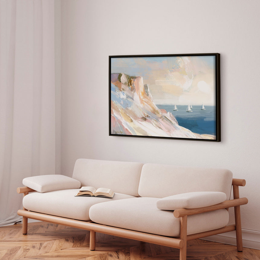 Håndlavet maleri med ramme - Coastal Sailboats - Julia Cheney - Mixed media