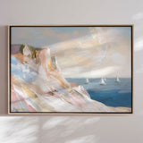 Håndlavet maleri med ramme - Coastal Sailboats - Julia Cheney - Mixed media