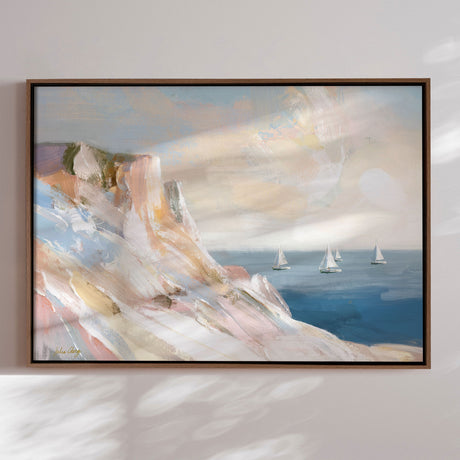 Håndlavet maleri med ramme - Coastal Sailboats - Julia Cheney - Mixed media