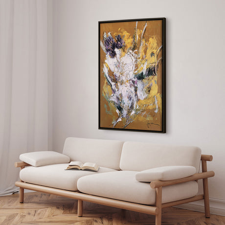 Håndlavet maleri med ramme - Golden Floral Bloom - Dorothy Fagan - Mixed Media