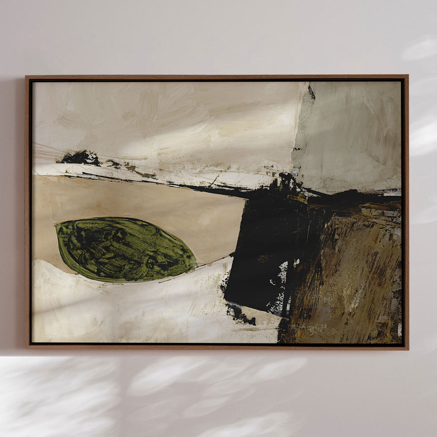 Håndlavet maleri med ramme - Earthy Abstract Landscape - Dan Hobday - Mixed Media