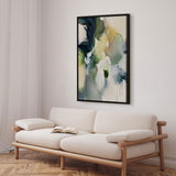Håndlavet maleri med ramme - Green Yellow Abstract Bloom - Stephanie Jeuffroy - Mixed media