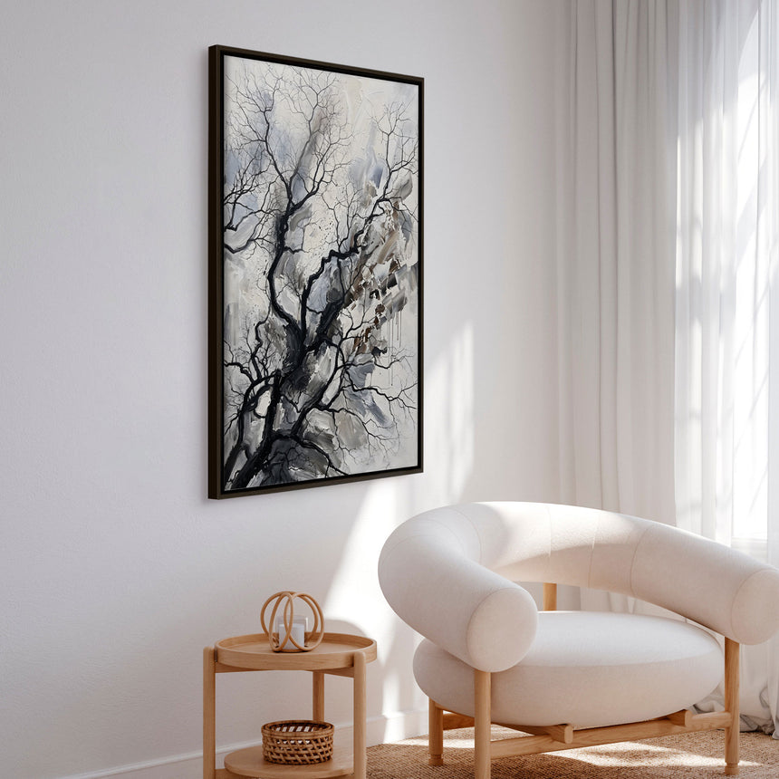 Håndlavet maleri med ramme - Bare Winter Branches - HUGO - Mixed media