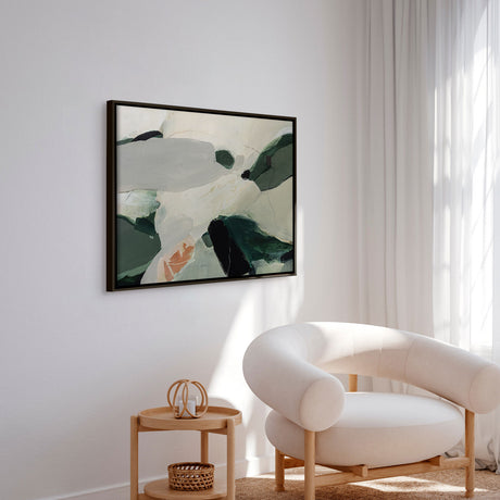 Håndlavet maleri med ramme - Soft Green Abstract Landscape - Arohika Verma - Mixed media