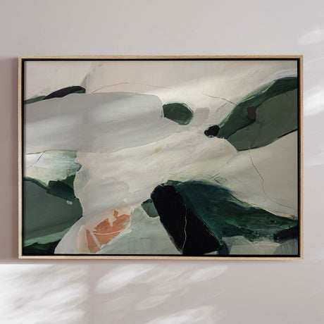 Håndlavet maleri med ramme - Soft Green Abstract Landscape - Arohika Verma - Mixed media