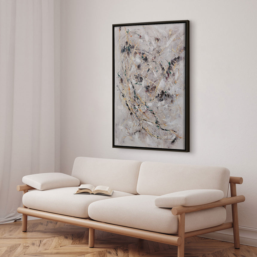 Håndlavet maleri med sort ramme - Dance of Dots - Mixed media