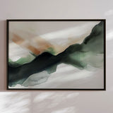 Håndlavet maleri med sort ramme - Green Lagoon - Mixed media