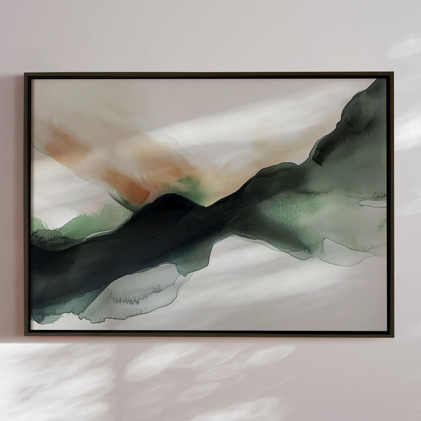 Håndlavet maleri med sort ramme - Green Lagoon - Mixed media