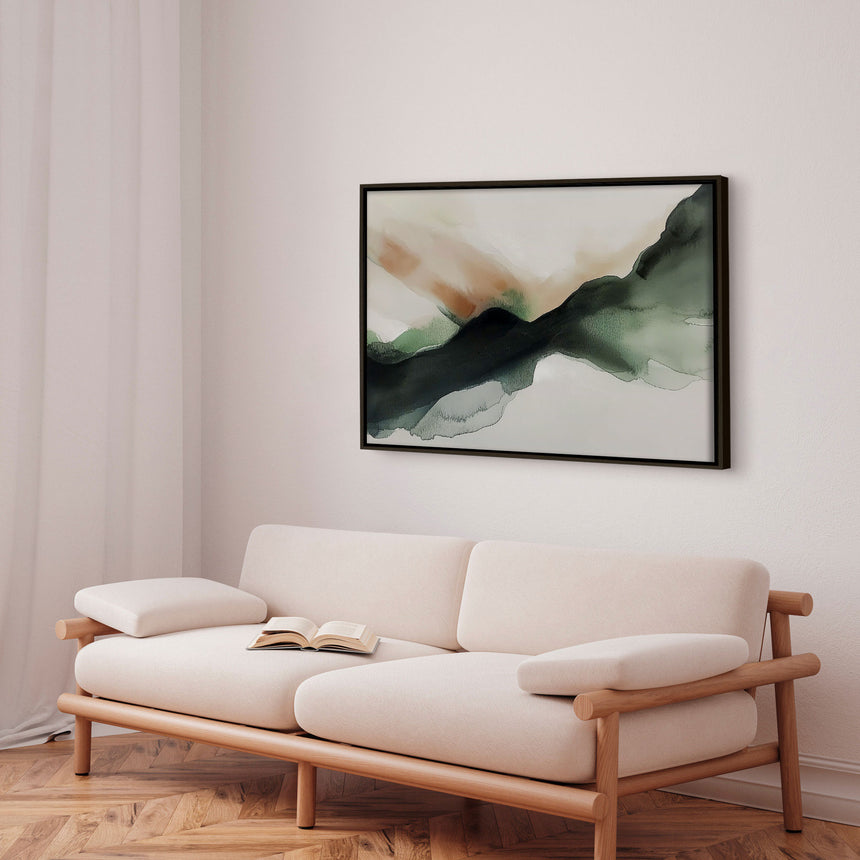 Håndlavet maleri med sort ramme - Green Lagoon - Mixed media