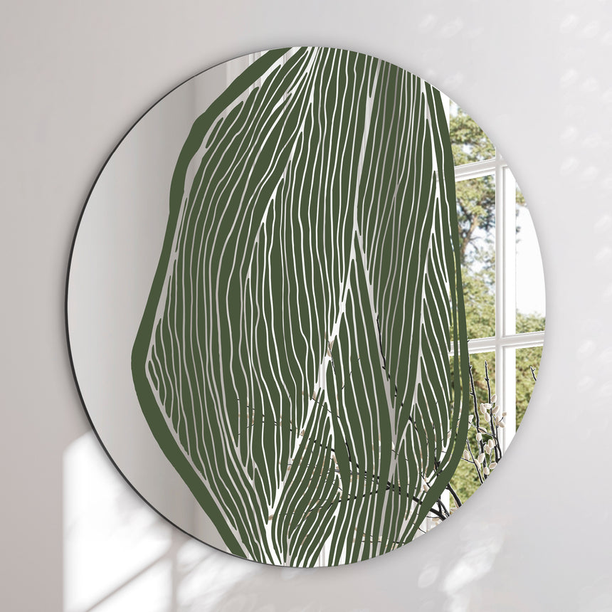 Rundt spejl med print - Connected Greens I