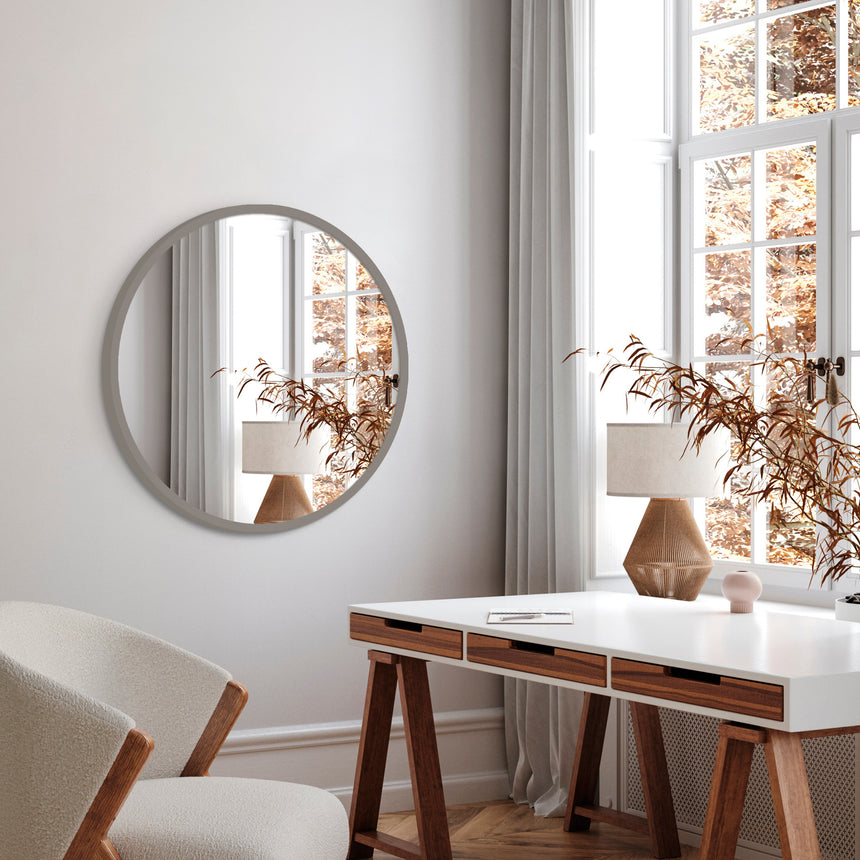 Rundt spejl med grå betonramme - Nanna Grå Ø60 - LIKEconcrete