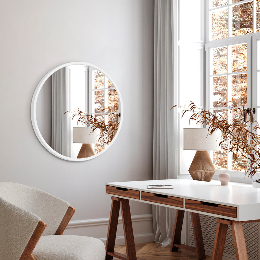 Rundt spejl med hvid betonramme - Nanna Hvid Ø60 - LIKEconcrete