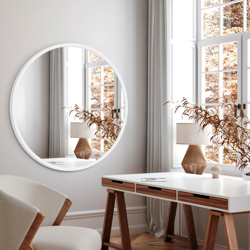Rundt spejl med hvid betonramme - Nanna Hvid Ø100 - LIKEconcrete