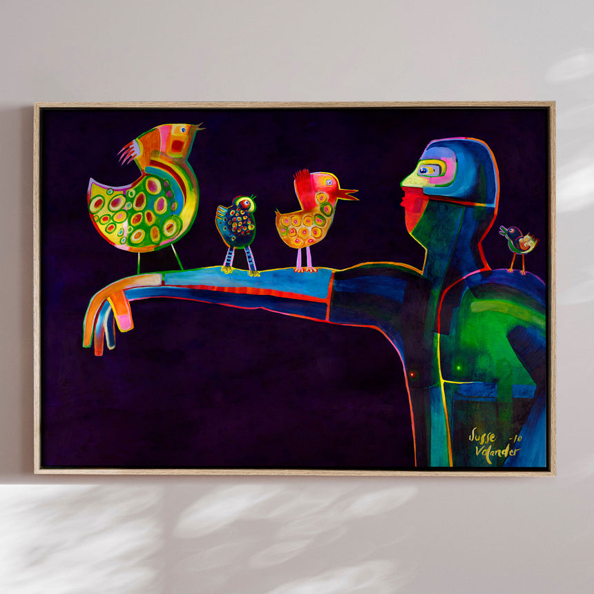 Lærredstryk - Man Speaking Birds - Susse Volander