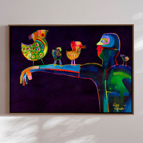 Lærredstryk - Man Speaking Birds - Susse Volander