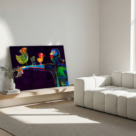 Lærredstryk - Man Speaking Birds - Susse Volander