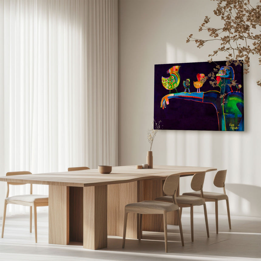 Lærredstryk - Man Speaking Birds - Susse Volander