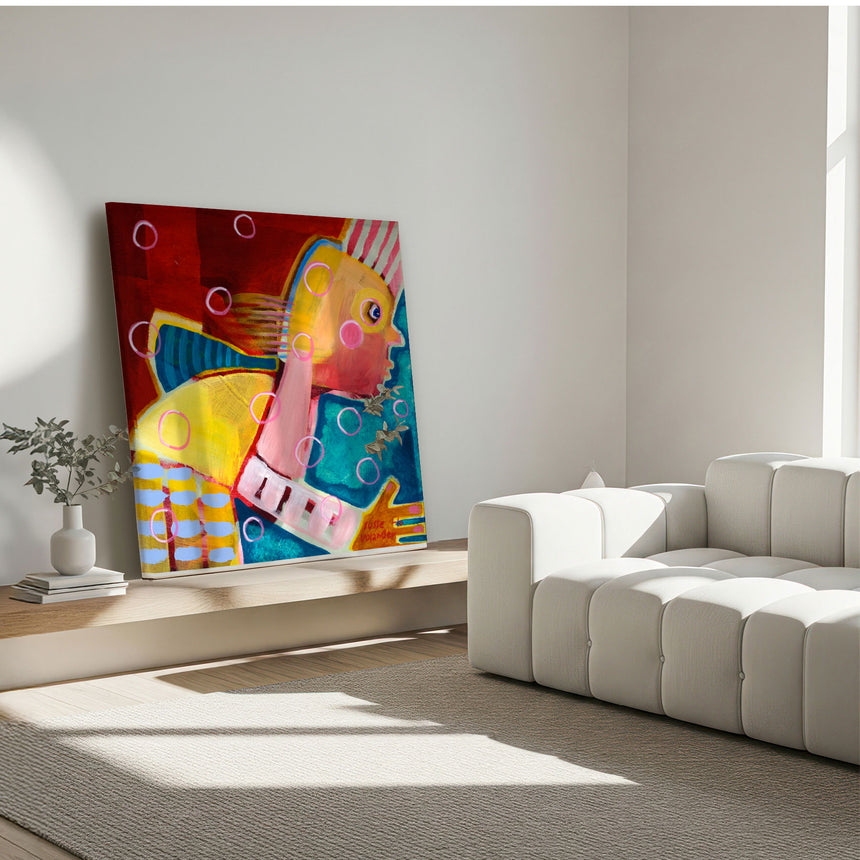 Lærredstryk - Man blowing soap - Susse Volander