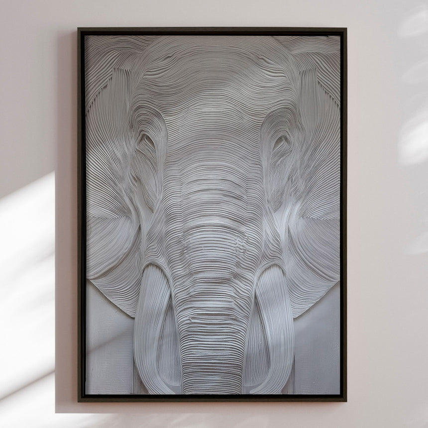 Håndlavet maleri med sort ramme - White Elephant - Mixed media