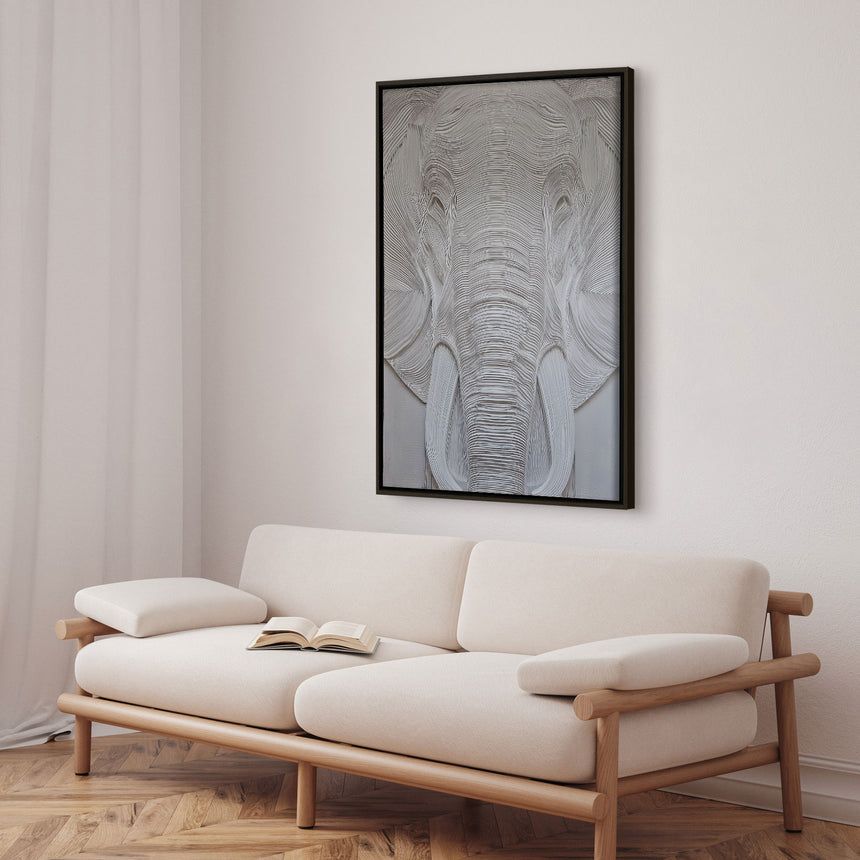 Håndlavet maleri med sort ramme - White Elephant - Mixed media