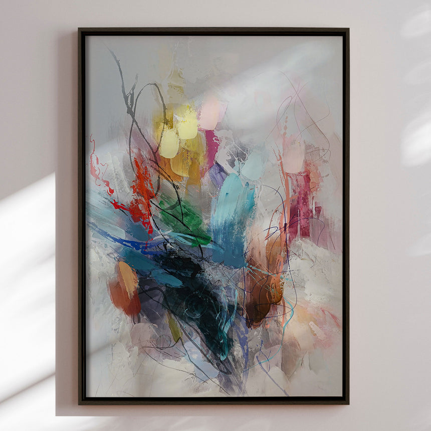 Håndlavet maleri med sort ramme - Abstract Storm V - Mixed media