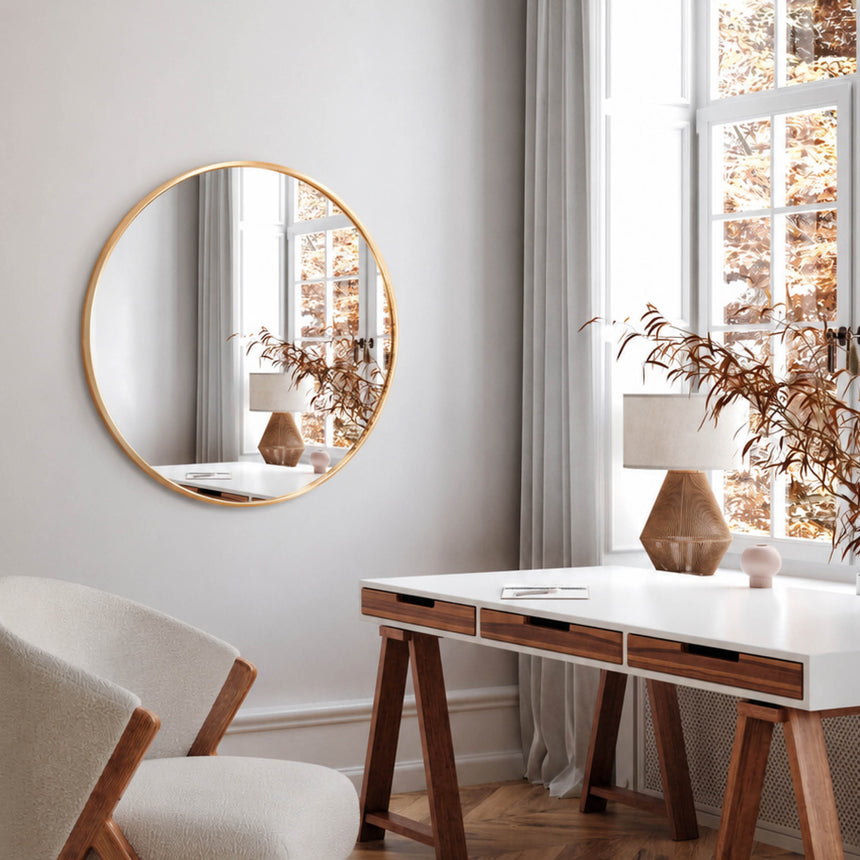 Rundt spejl med guld aluminiumsramme - Lunis