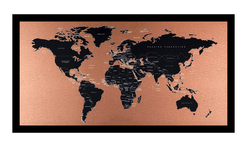 Metal verdenskort med sort ramme - Kobber II - Incado