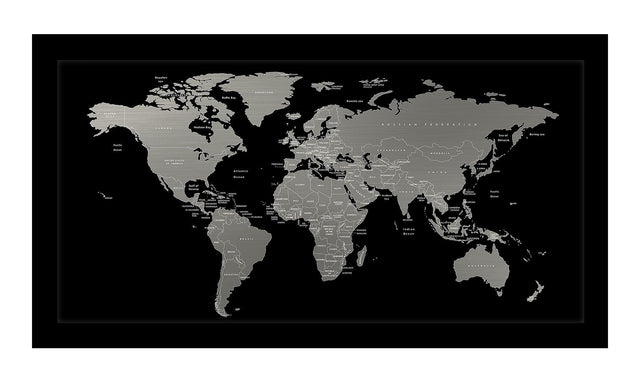 Metal verdenskort med sort ramme - Black - Incado