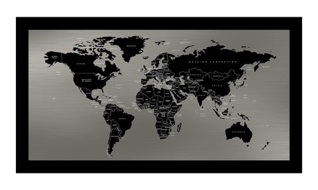 Metal verdenskort med sort ramme - Black II - Incado