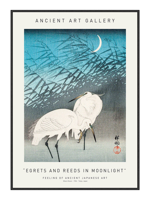 Plakat - Egrets And Reeds In Moonlight - Ancient Art - Incado