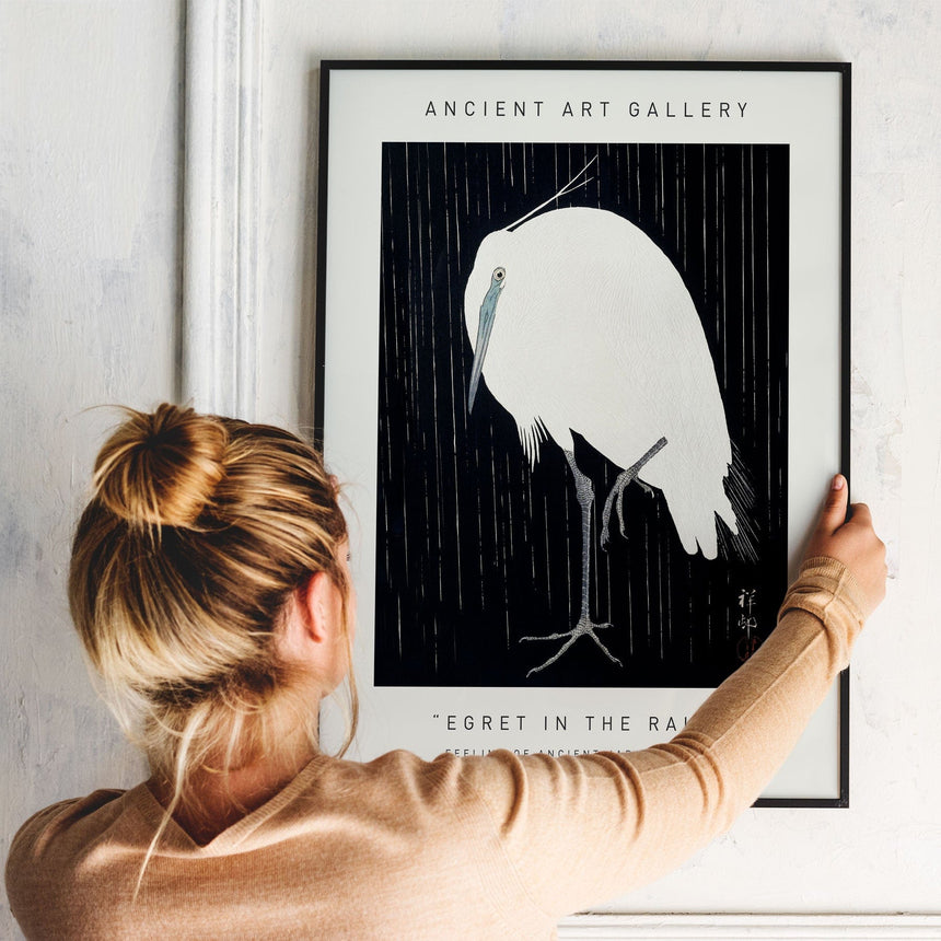 Plakat - Egret In The Rain - Ancient Art - Incado