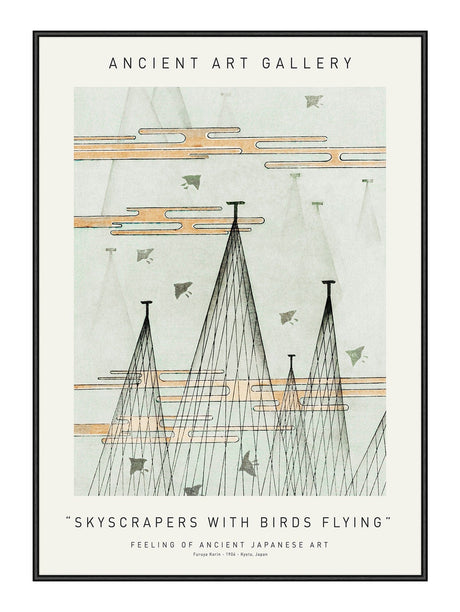 Plakat - Skyscrapers With Birds Flying - Ancient Art - Incado
