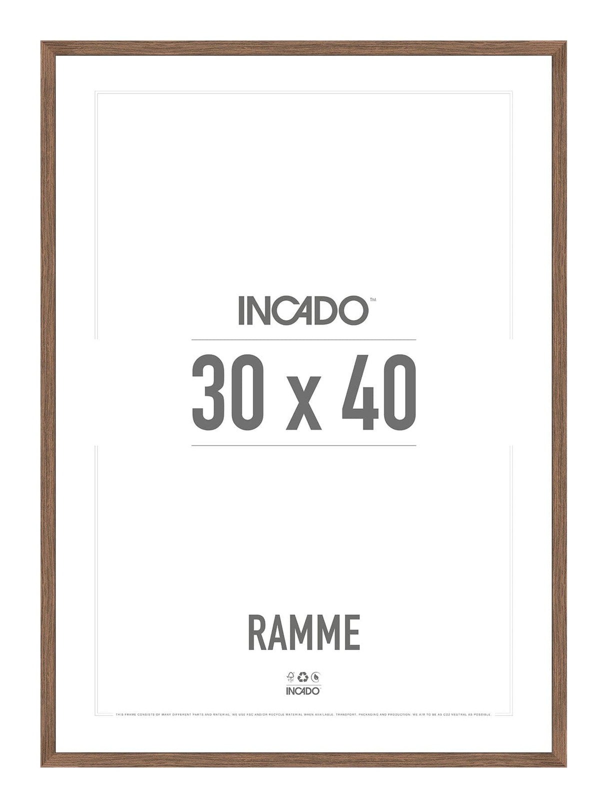 Walnut / Valnød Ramme - Incado NordicLine - 30 x 40 cm 30 x 40  cm Ramme