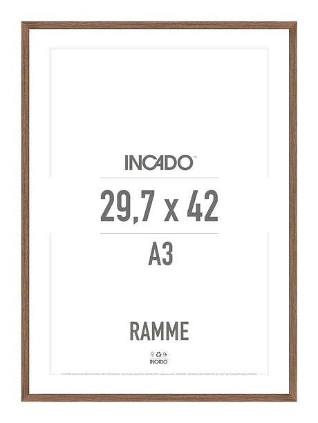 Walnut / Valnød Ramme - Incado NordicLine - 29,7 x 42 cm / A3 29,7 x 42  / A3 cm Ramme