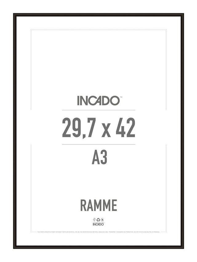 Sort aluminiumsramme - Incado NordicLine - 29,7 x 42 cm / A3 29,7 x 42  / A3 cm Ramme