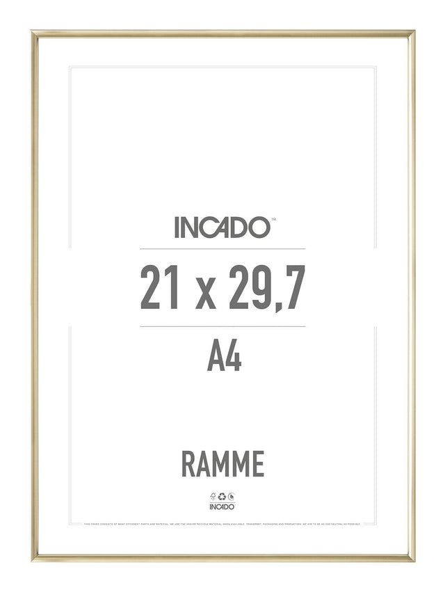 Messing aluminiumsramme - Incado NordicLine - 21 x 29,7 cm / A4 21 x 29,7  / A4 cm Ramme