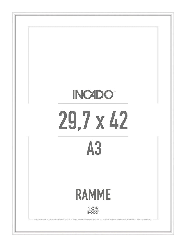 Hvid aluminiumsramme - Incado NordicLine - 29,7 x 42 cm / A3 29,7 x 42  / A3 cm Ramme