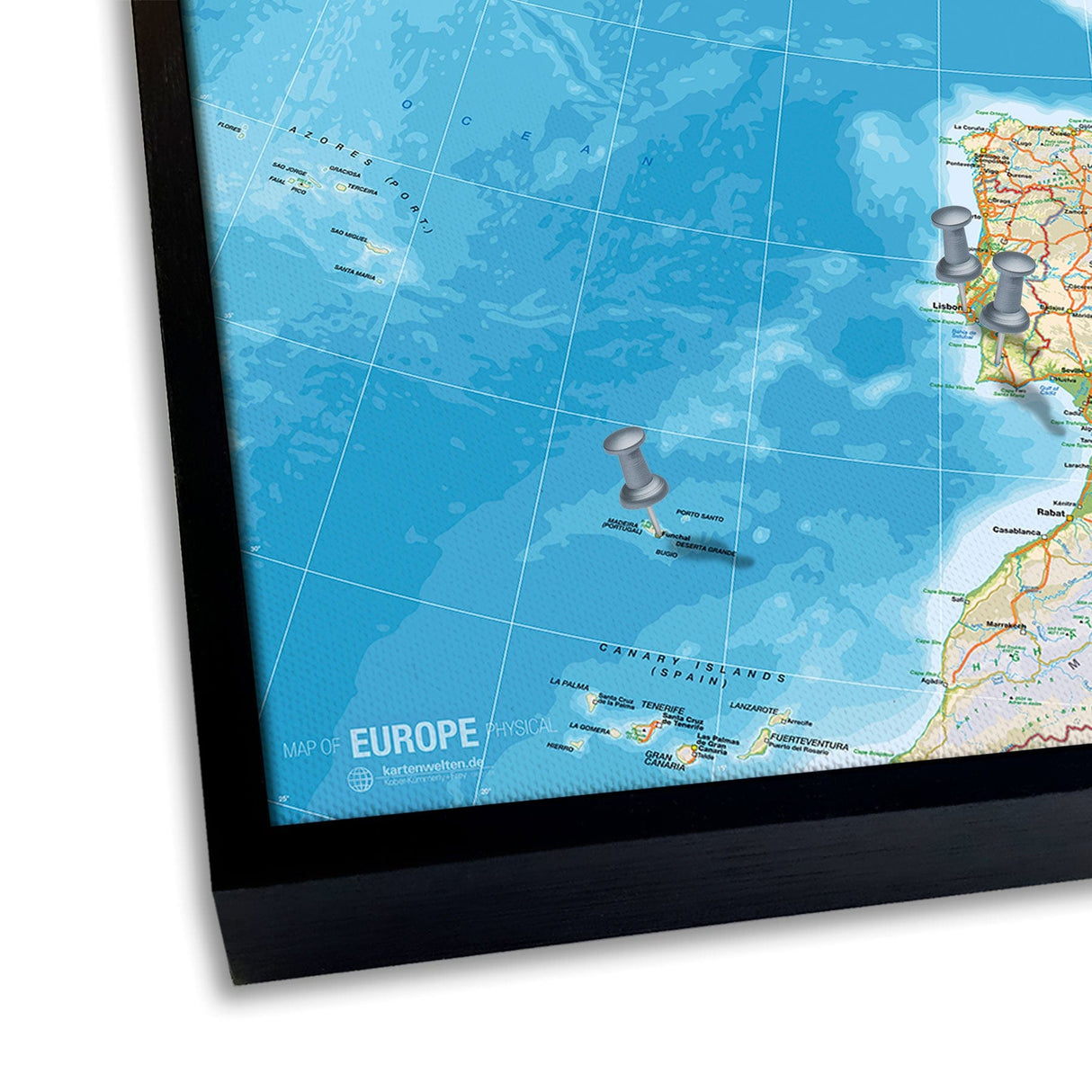 Classic Europakort - Pinboard - Sort Ramme 70 x 100  cm Lærredstryk, Pin Board