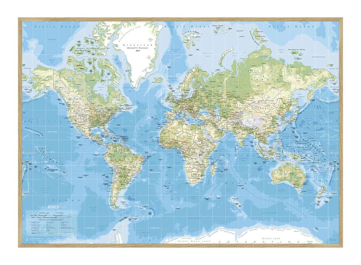 Classic verdenskort - Pinboard - Egetræsramme