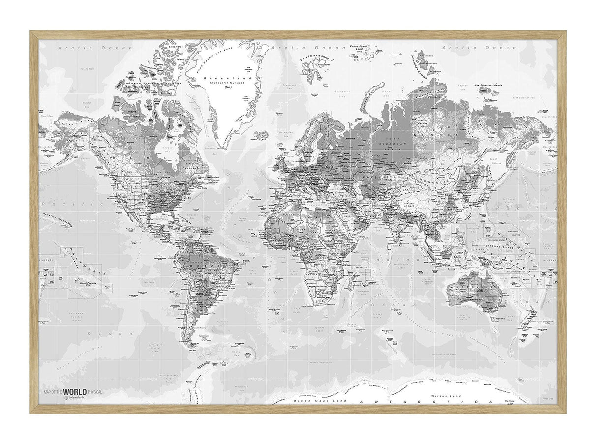 Light verdenskort - Pinboard - Egetræsramme