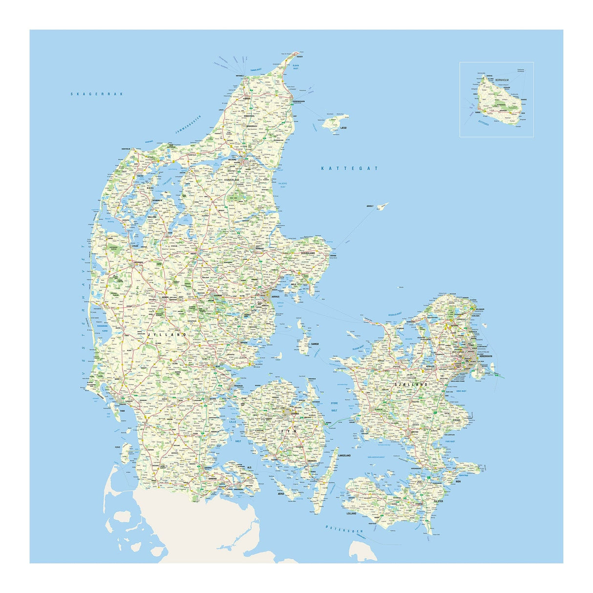 Danmarkskort - Kvadratisk 70 x 70 cm Lærredstryk