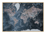 Blue verdenskort - Pinboard - Egetræsramme 80 x 116  cm Lærredstryk, Pin Board