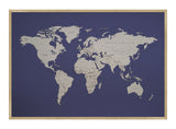 Hør verdenskort med egetræsramme - Blue Navy - Opslagstavle - Incado